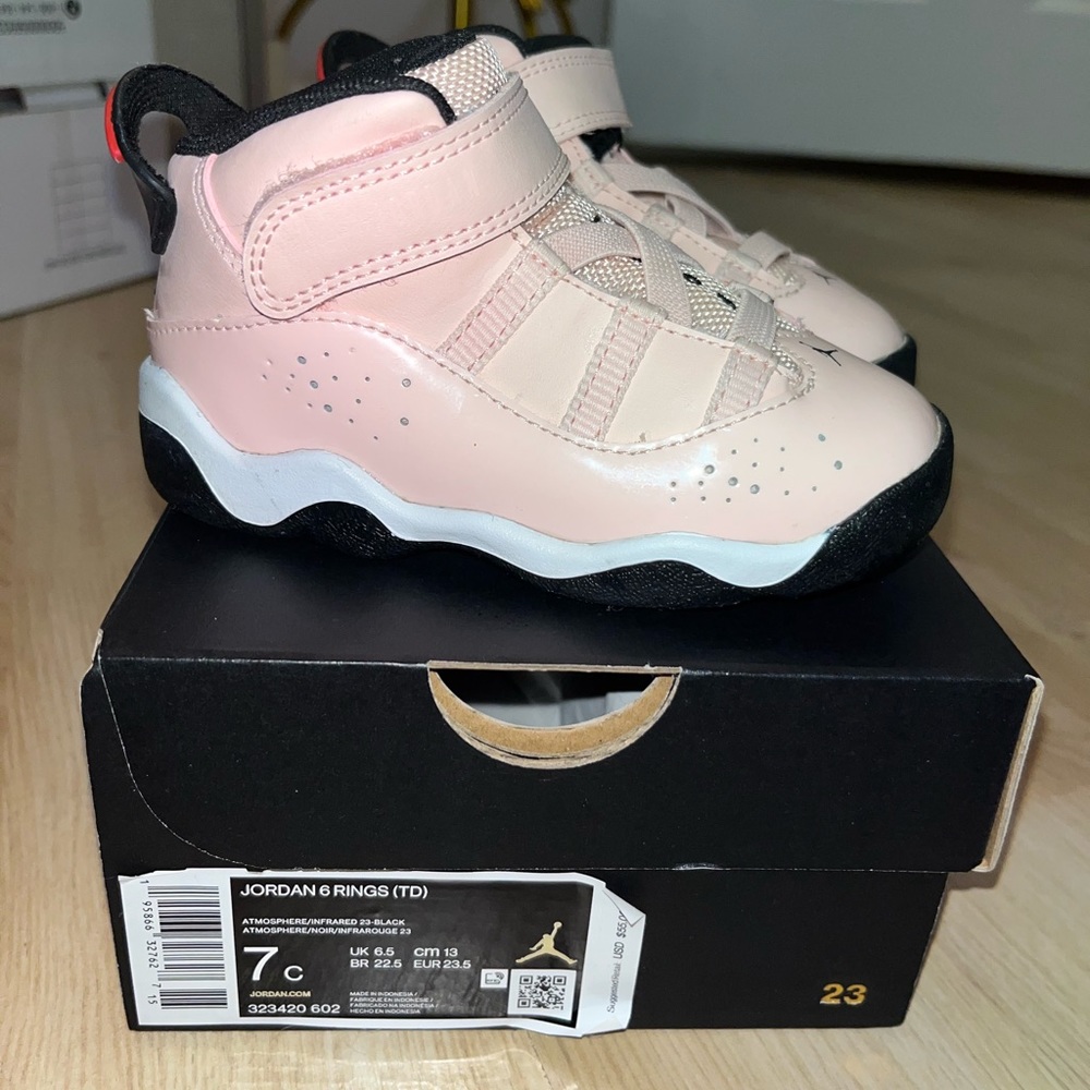 Gently used Nike TD Jordan 6 Rings Pink Size 7